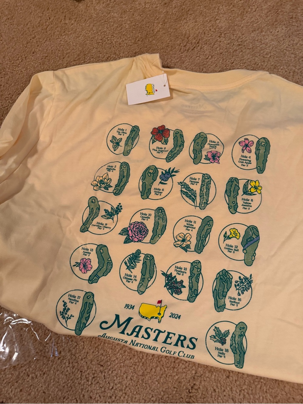 Masters Yellow Short Sleeve Course Floral Grid T-Shirt